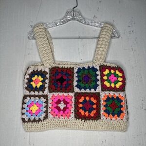 Vintage Handmade Crochet Knit Crop Top Cottage Core  (See Measurements) M/L